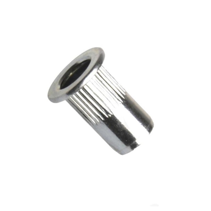 Matice nýtovací, redukovaná zapuštěná hlava, rýhovaná, uzavřená, ocel, zinek bílý, m4 / 0.5-2.0 mm