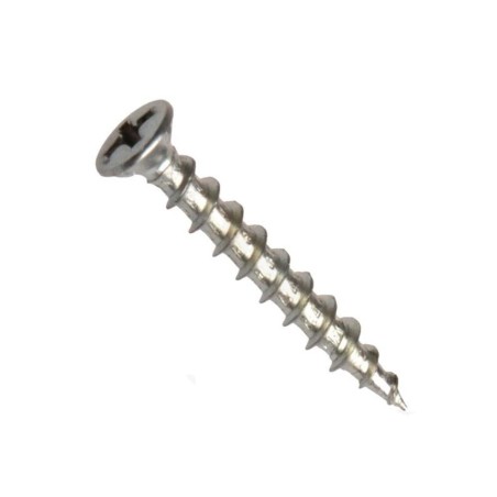 Vrut pro montáž kování, hrubý závit, čočkovitá hlava s 4 drážkami, drážka phillips, ocel, zinek bílý, 4.2x25 mm